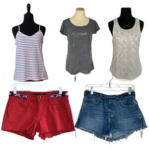 Women’s XS Summer Bundle Tops Tanks Denim Shorts Casual Outfit Lot